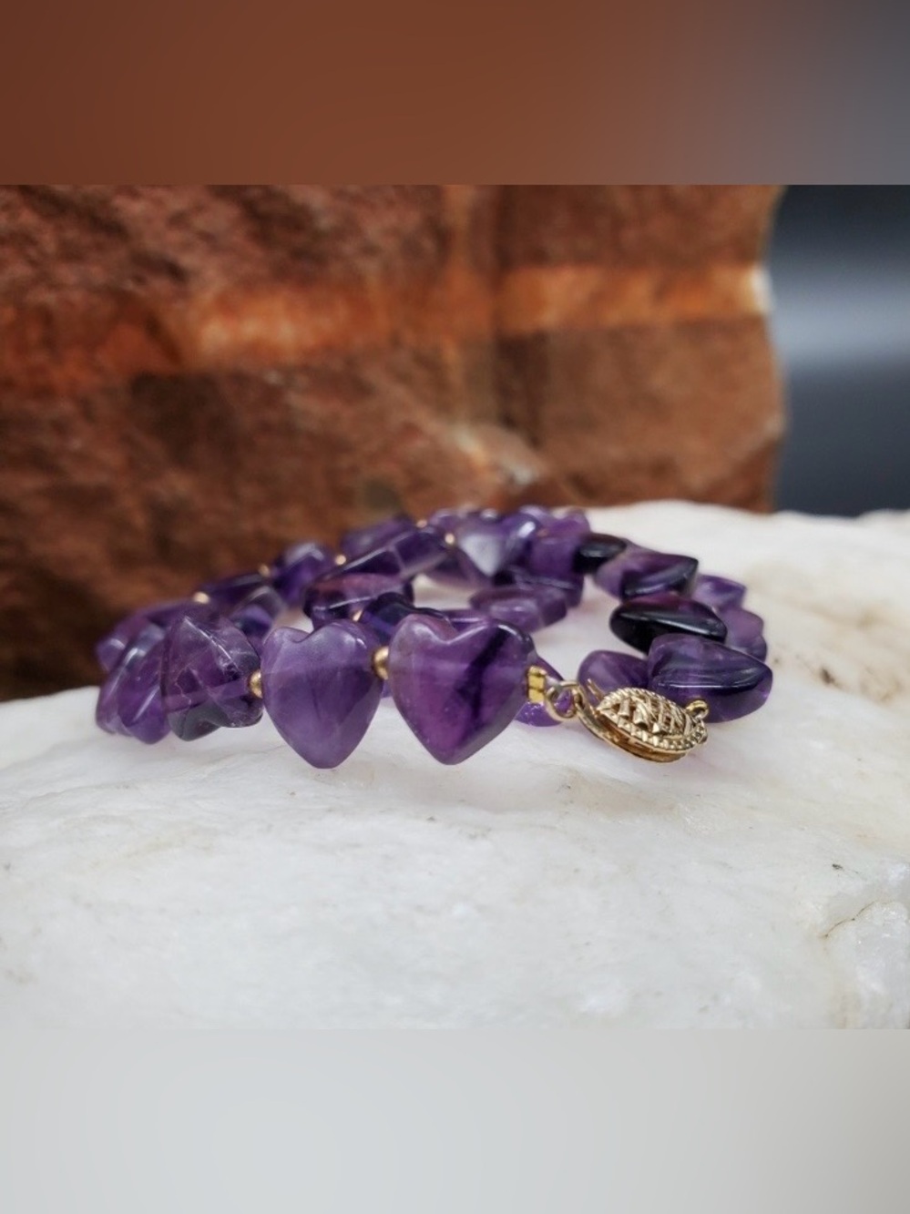 Genuine Amethyst Stone  Heart Necklace with Solid 14K Gold Clasp - Picture 6 of 8